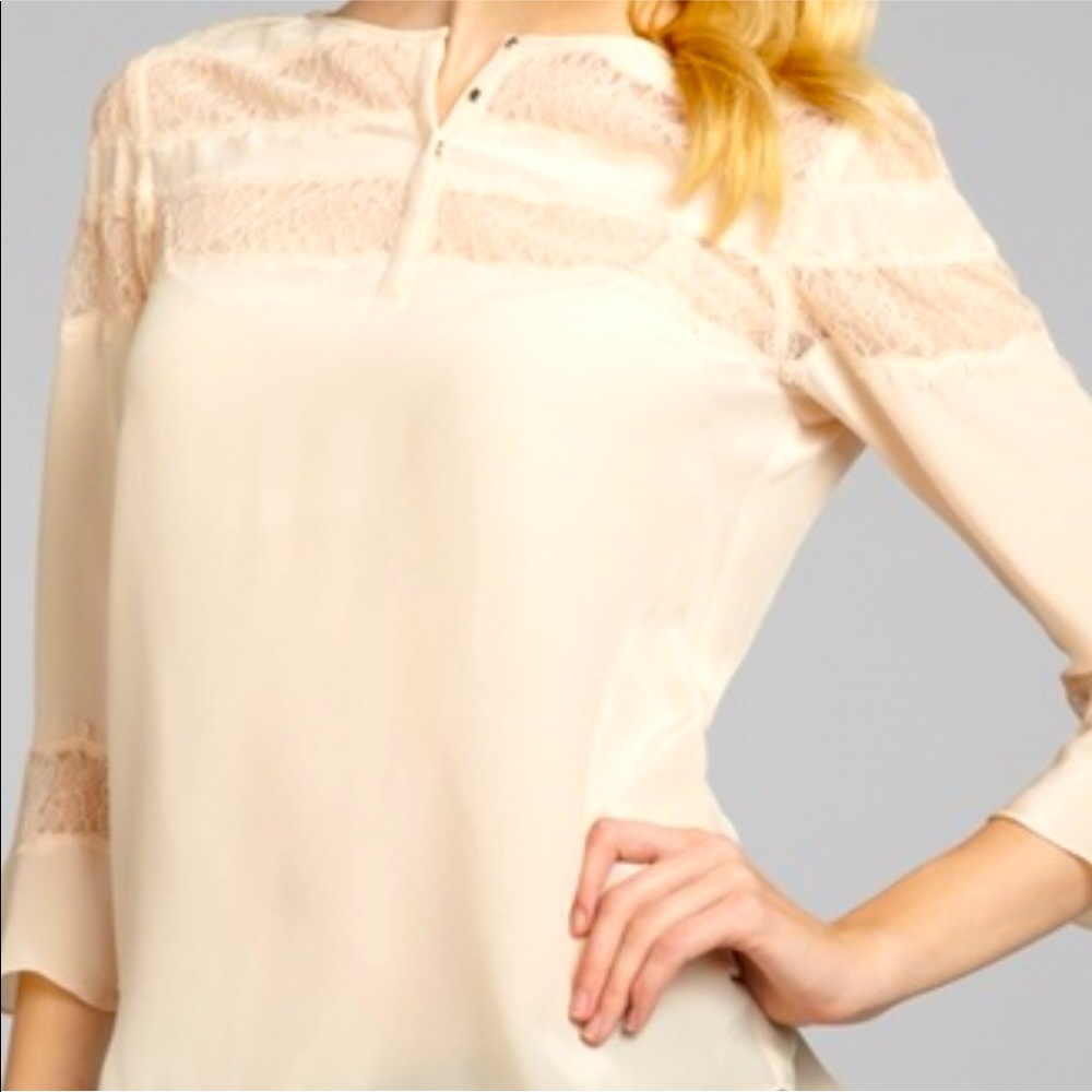 Rebecca Taylor Blush Sheer Silk Lace Blouse 6